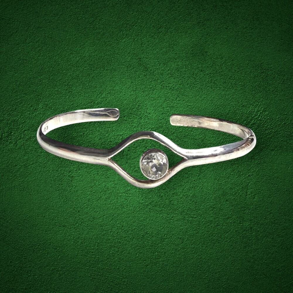 Deb Guyot 925 Sterling Silver Clear Faceted Stone Modernist Cuff Bracelet